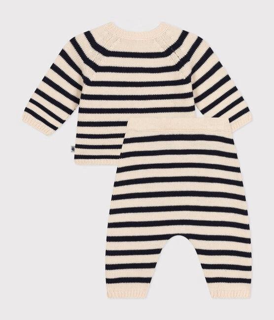 Completo in tricot di lana e cotone a righe marinière A0AZM 01 PETIT BATEAU 