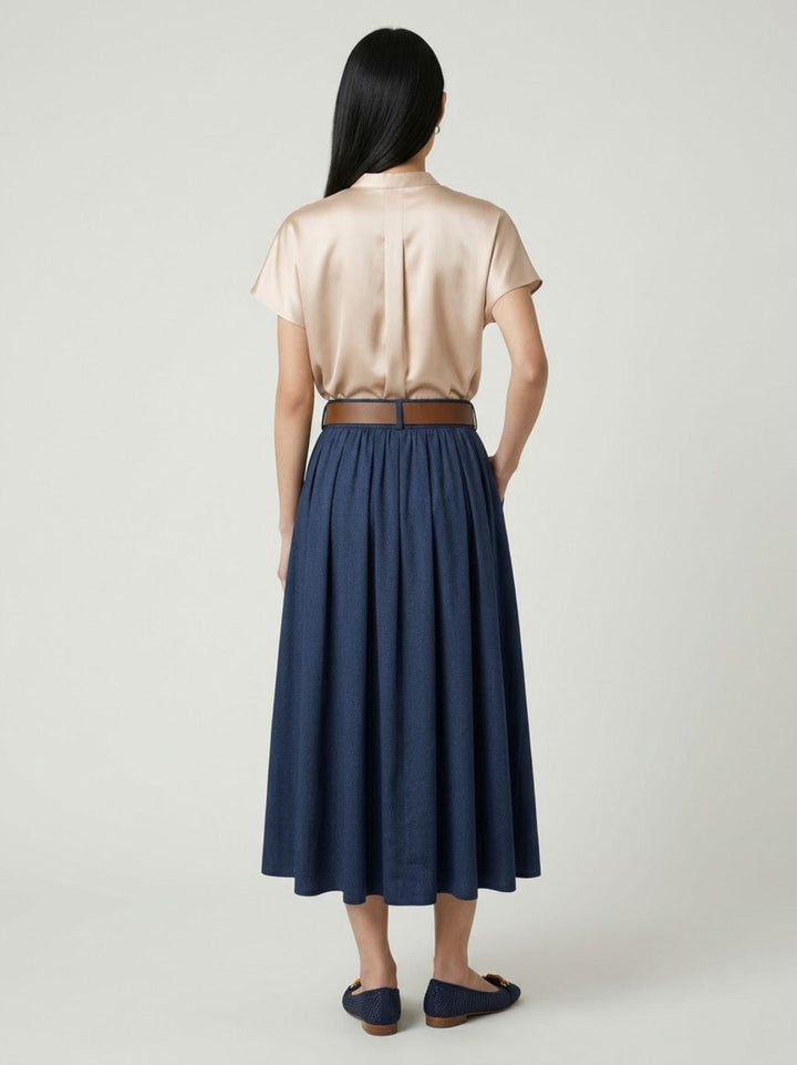 Gonna a pieghe midi blu 52123PN BLU ANDREA MORANDO 