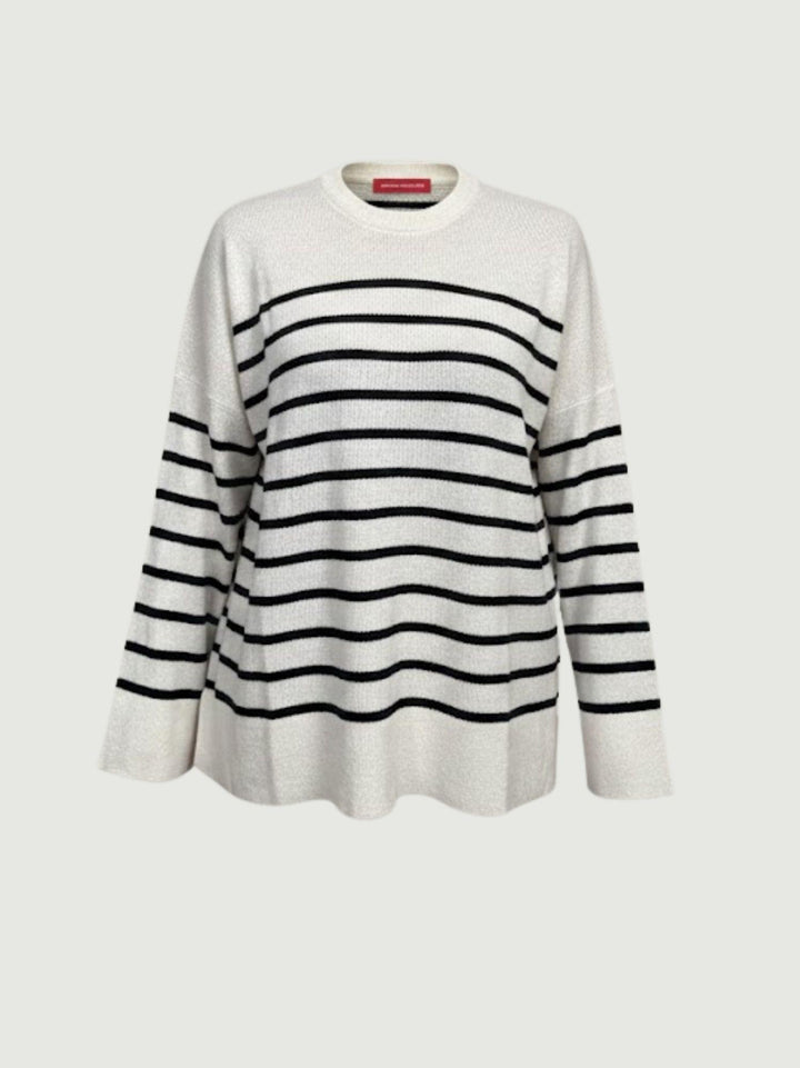 Maglia in lana bianca a righe nere 14284M NATURALE-NERO ANDREA MORANDO 