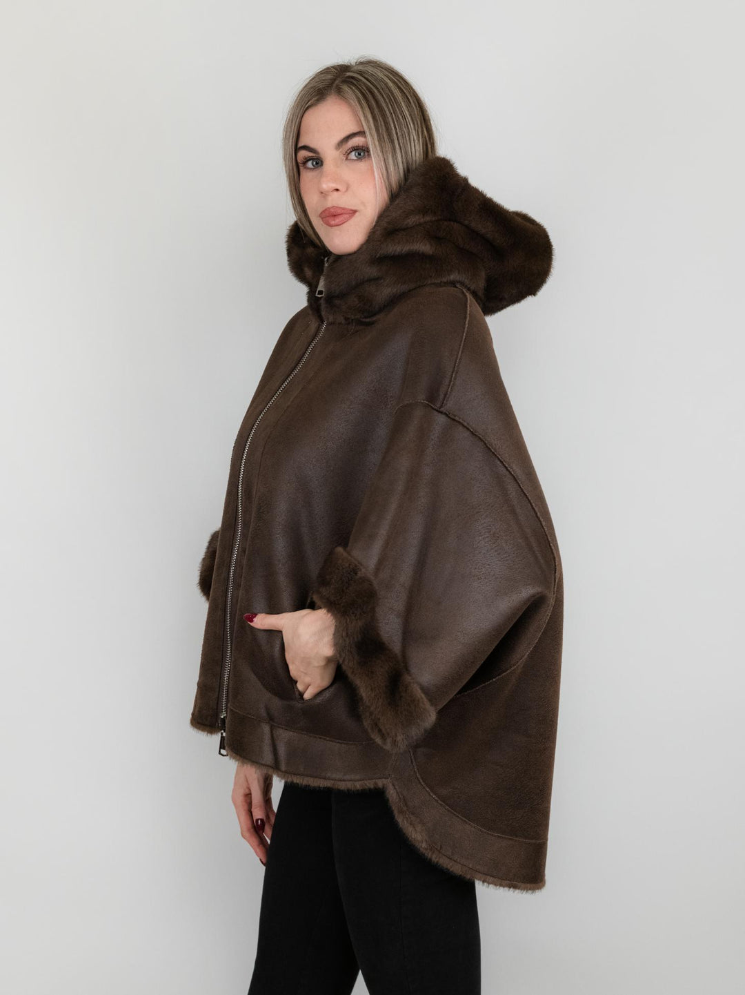 ECOMONTONE REVERSIBILE IN ECOPELLICCIA TESTA MORO B618MINK 42 ANDREA MORANDO 