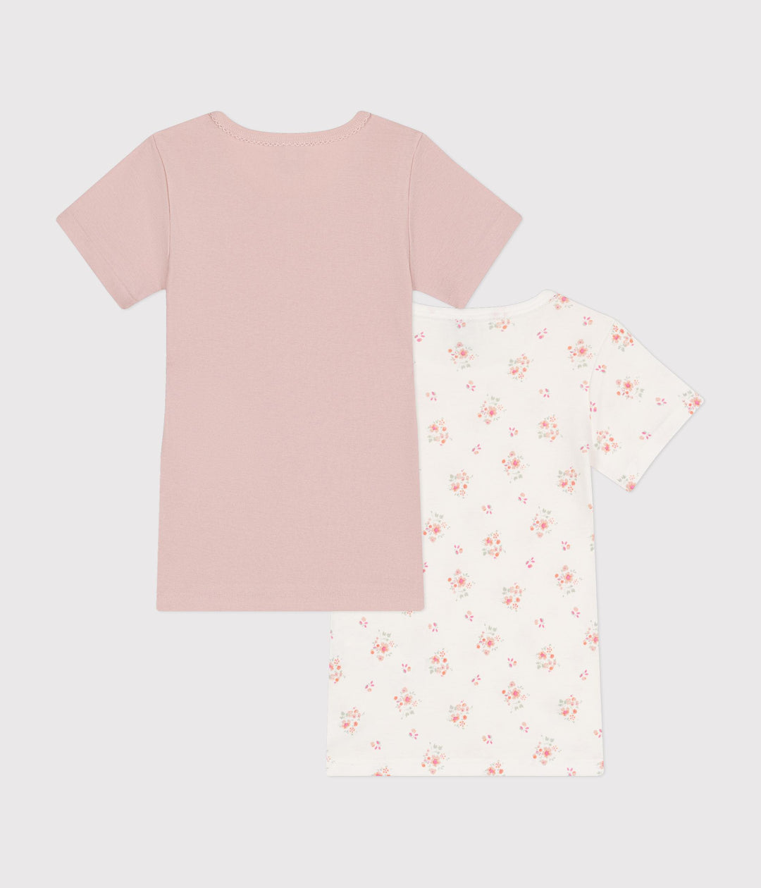 Set di 2 T-shirt rosa a maniche corte in cotone a fiori bambina A0BGX 00 PETIT BATEAU 