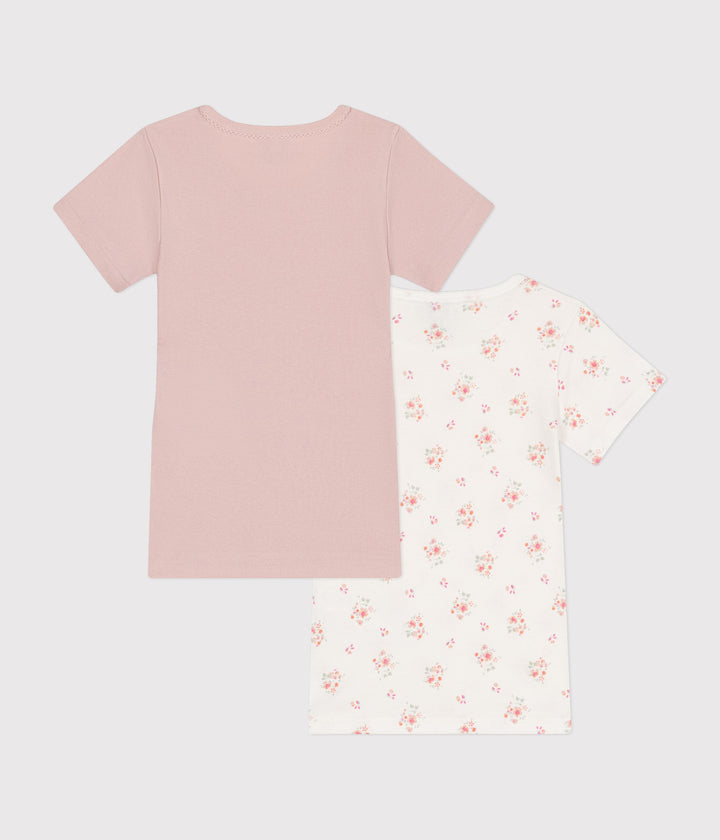 Set di 2 T-shirt rosa a maniche corte in cotone a fiori bambina A0BGX 00 PETIT BATEAU 
