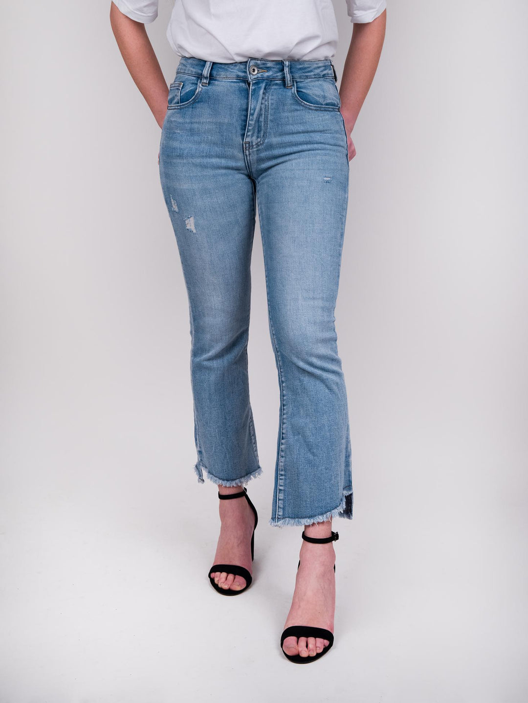 Jeans elasticizzato con spacco laterale 6826/26 DENIM CHIARO ANDREA MORANDO 