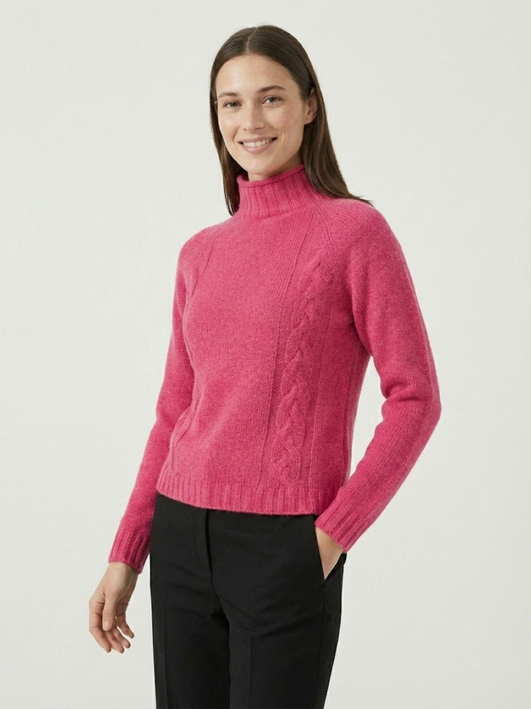 Maglia lupetto in lana fucsia con trecce 14117LU GERANIO ANDREA MORANDO 