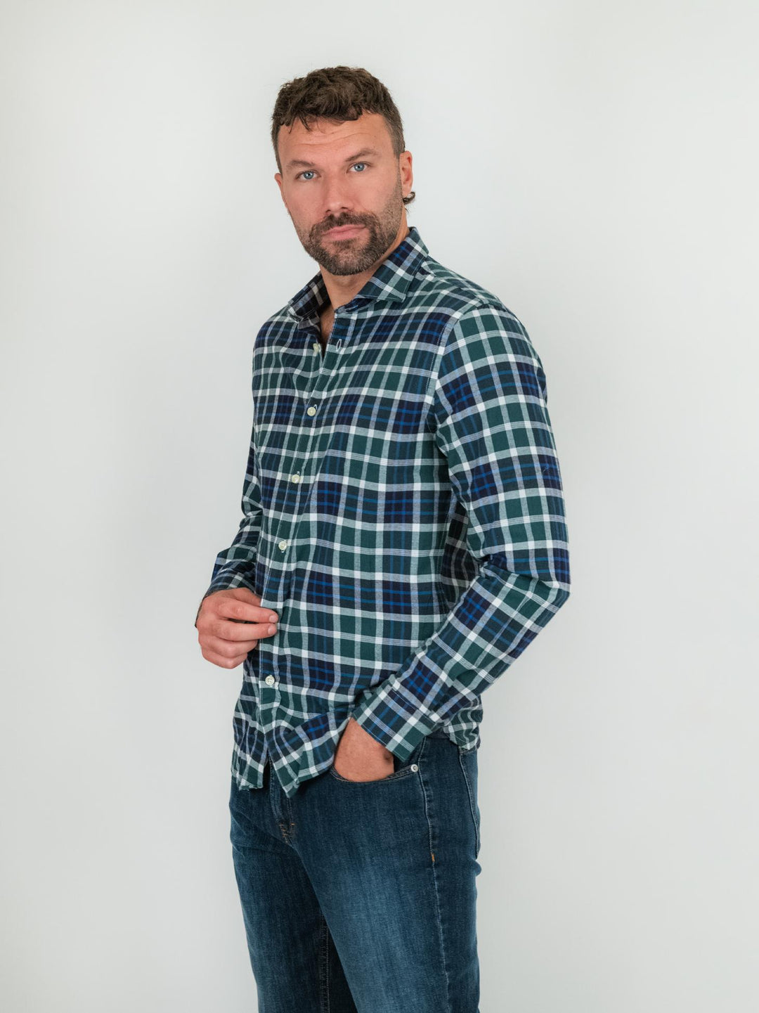 CAMICIA base verde in flanella di cotone a quadri BU25W02CAFLA810 300 ANDREA MORANDO 
