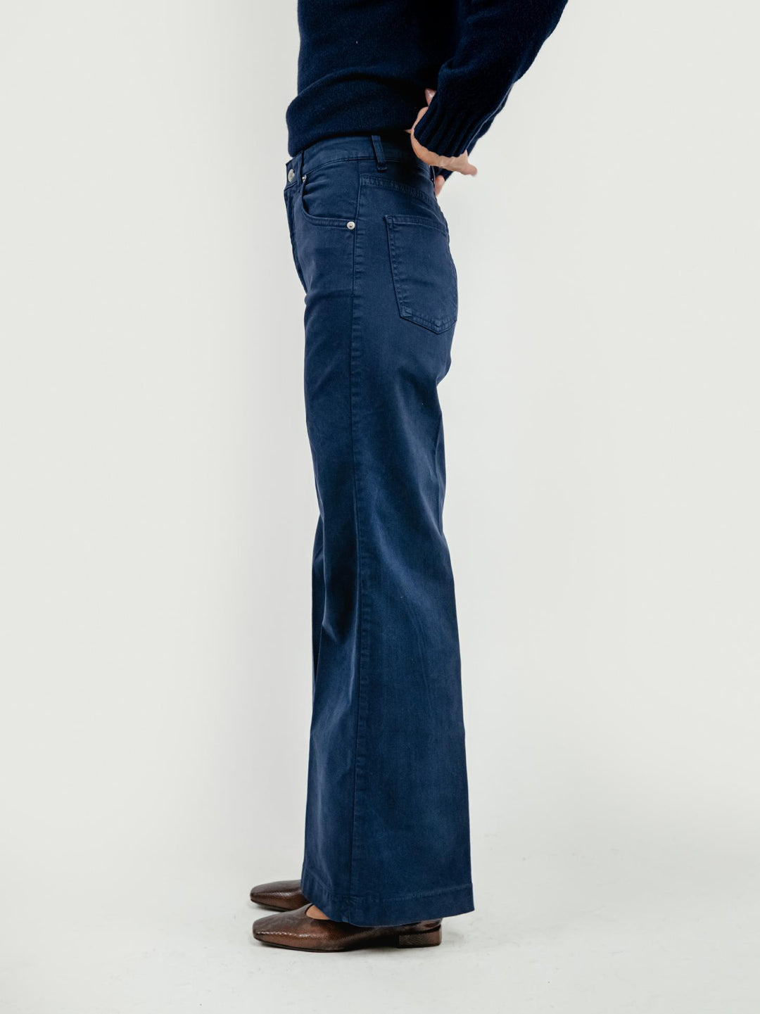 PANTALONE 5 TASCHE A PALAZZO BLU 805343JA BLU ANDREA MORANDO 