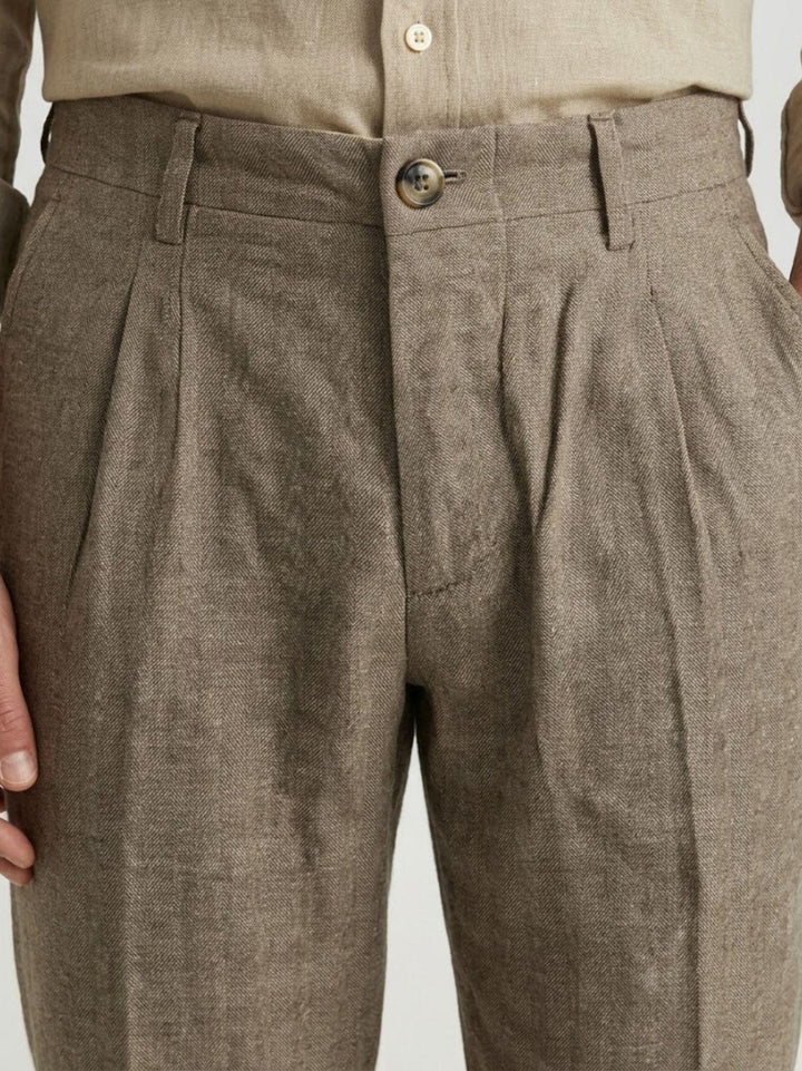 Pantalone in cotone e lino con pinces tortora BU26S12PAPA830H/BONE 700 ANDREA MORANDO 