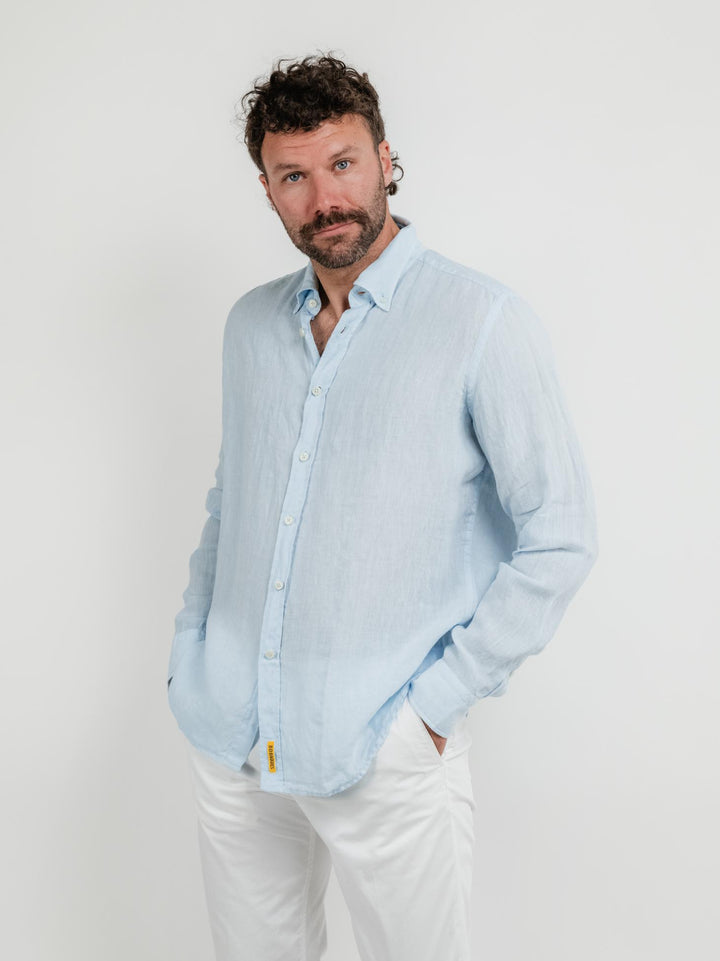 CAMICIA IN LINO BOTTONDOWN AZZURRA