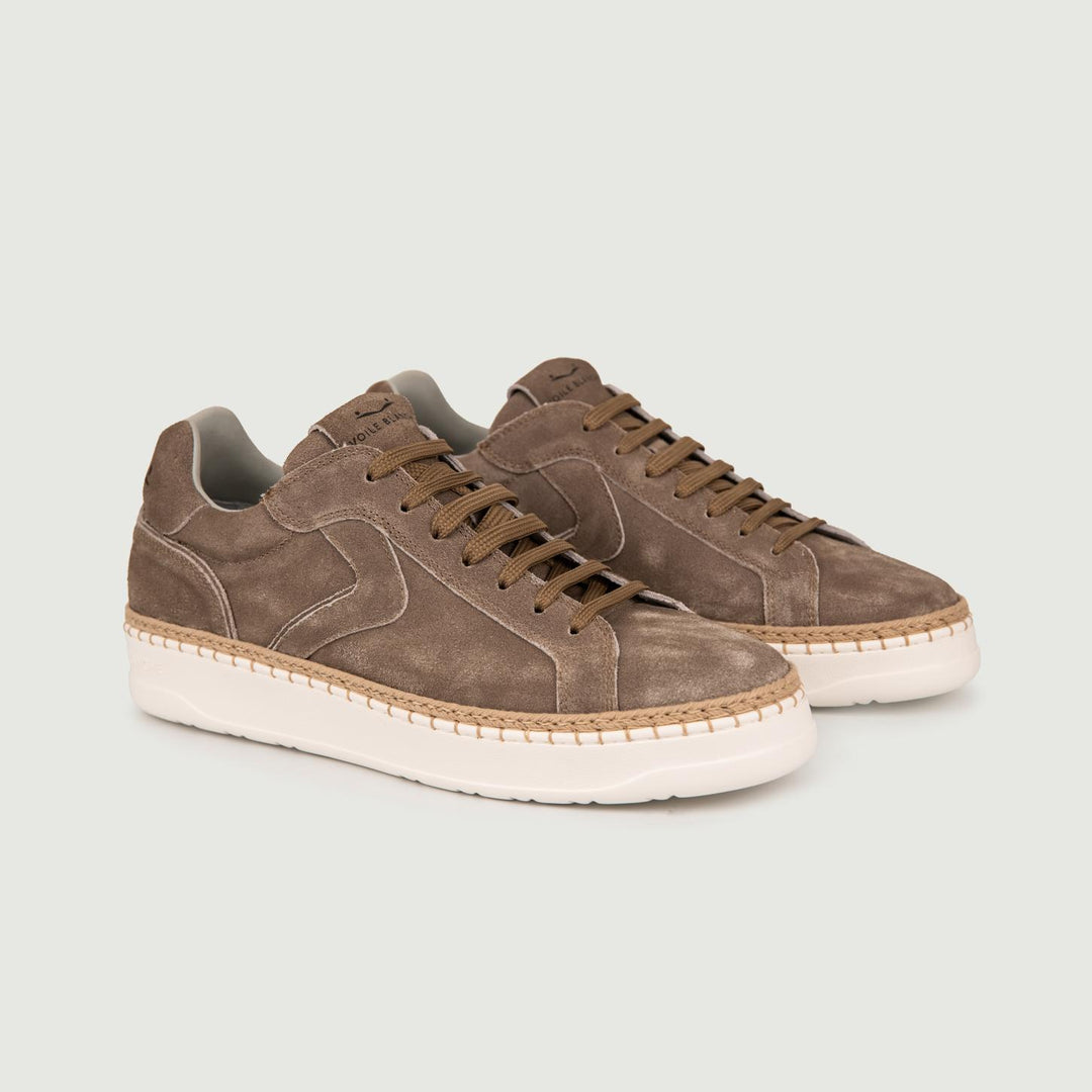 SNEAKER IN PELLE SCAMOSCIATA TAUPE CON INSERTO IN CORDA 2017684 03 VOILE BLANCHE 