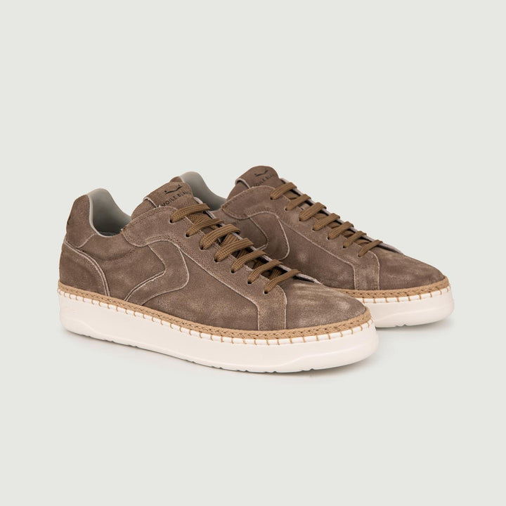 SNEAKER IN PELLE SCAMOSCIATA TAUPE CON INSERTO IN CORDA 2017684 03 VOILE BLANCHE 