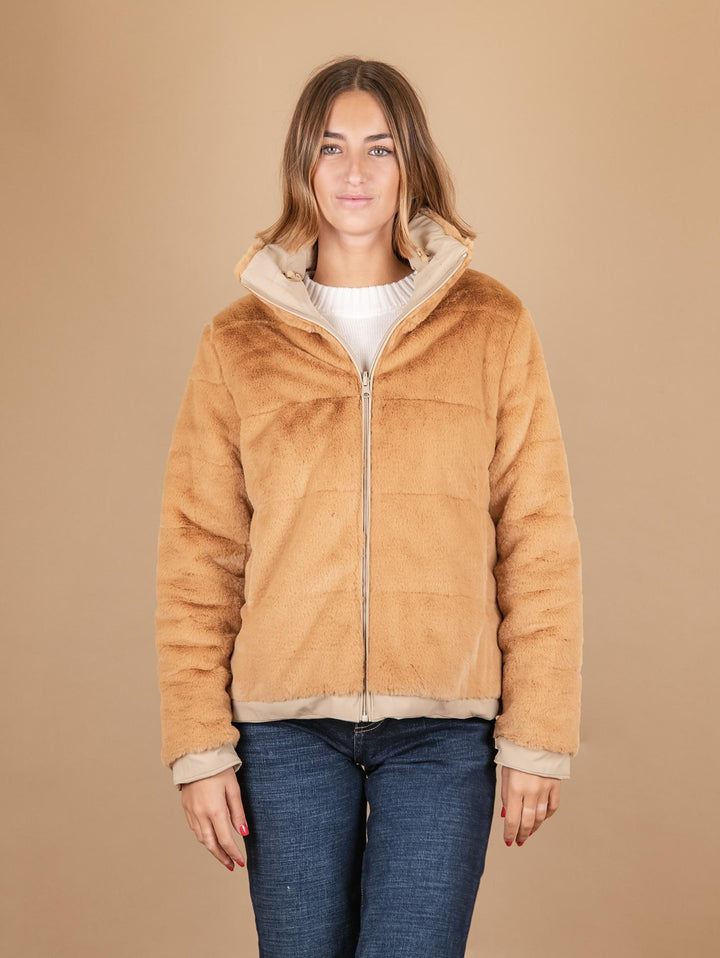 GIUBBOTTO REVERSIBILE IN TESSUTO TECNICO E ECO-PELLICCIA BEIGE 247D BEIGE ANDREA MORANDO 