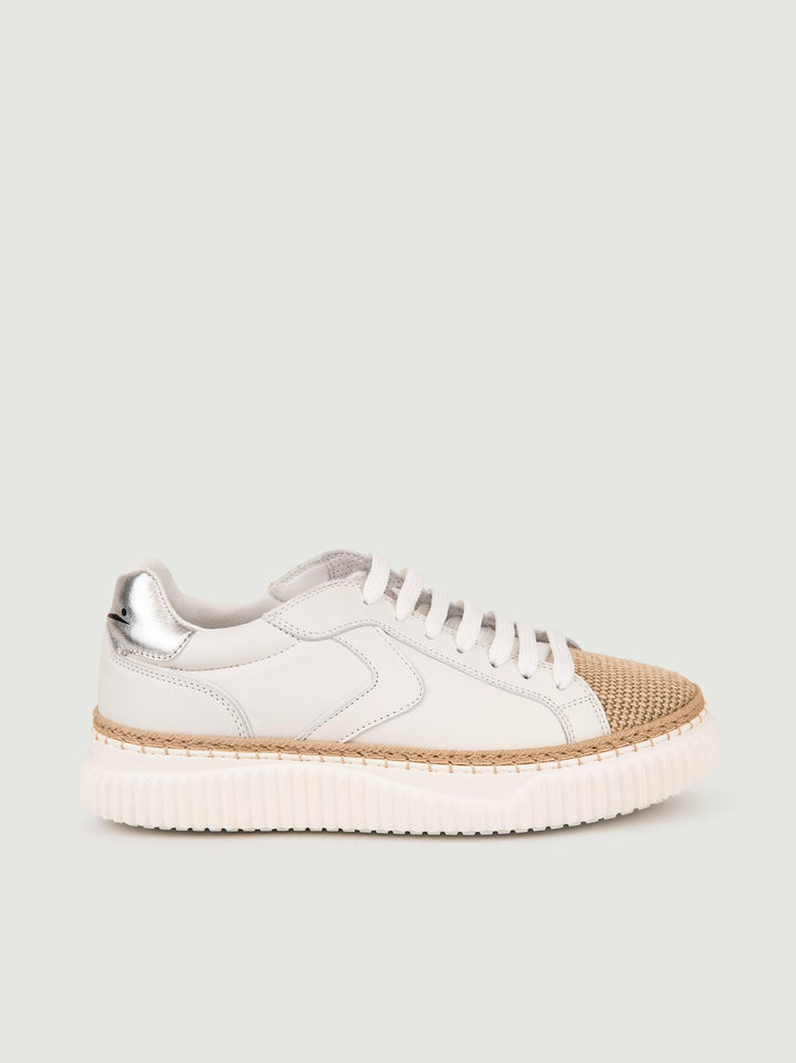 SNEAKER LIPARI IN PELLE CON PUNTA EFFETTO RAFIA 2017542 07 VOILE BLANCHE 