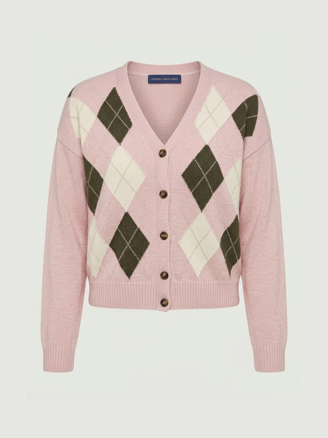 Cardigan con fantasia a rombi in cotone rosa D90106 ROSA/PANNA ANDREA MORANDO 