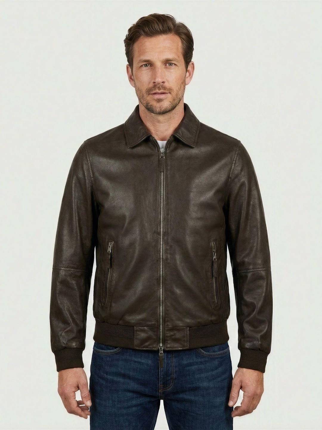 Bomber New Yorker in pelle marrone scuro NEW YORKER 06 JACK LEATHER 