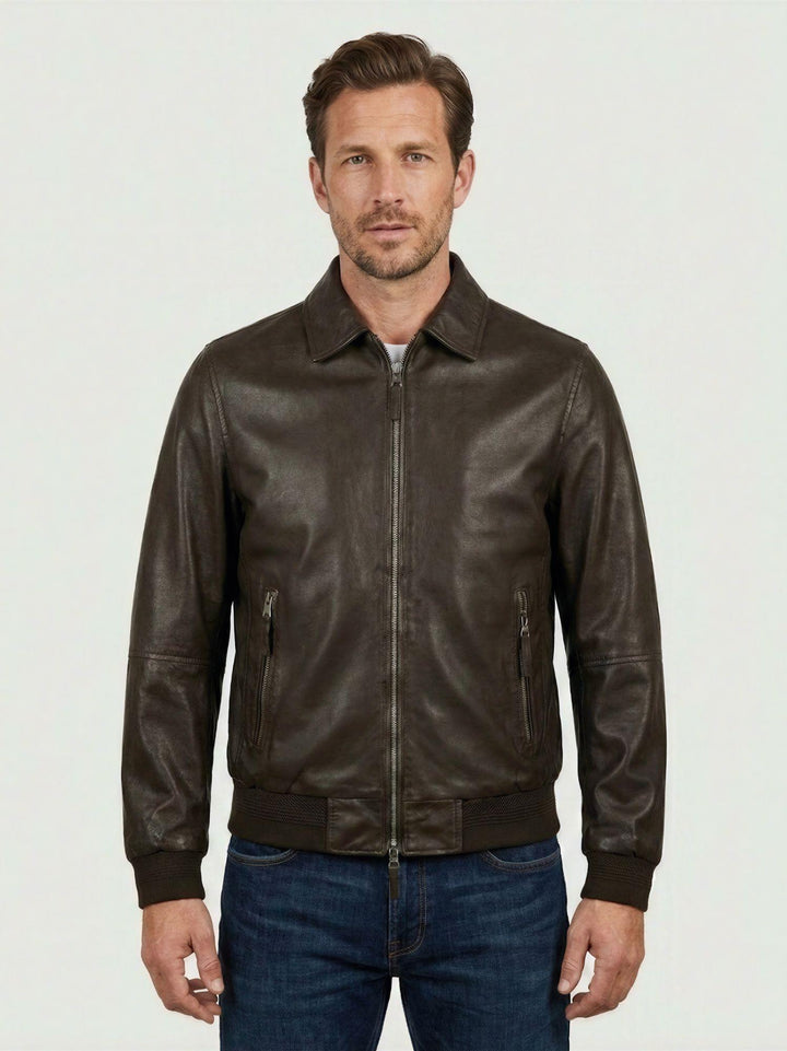 Bomber New Yorker in pelle marrone scuro NEW YORKER 06 JACK LEATHER 