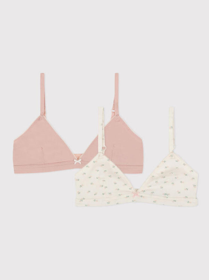 Confezione di 2 reggiseni ragazza in cotone ed elastam a fiori A079L 00 PETIT BATEAU 