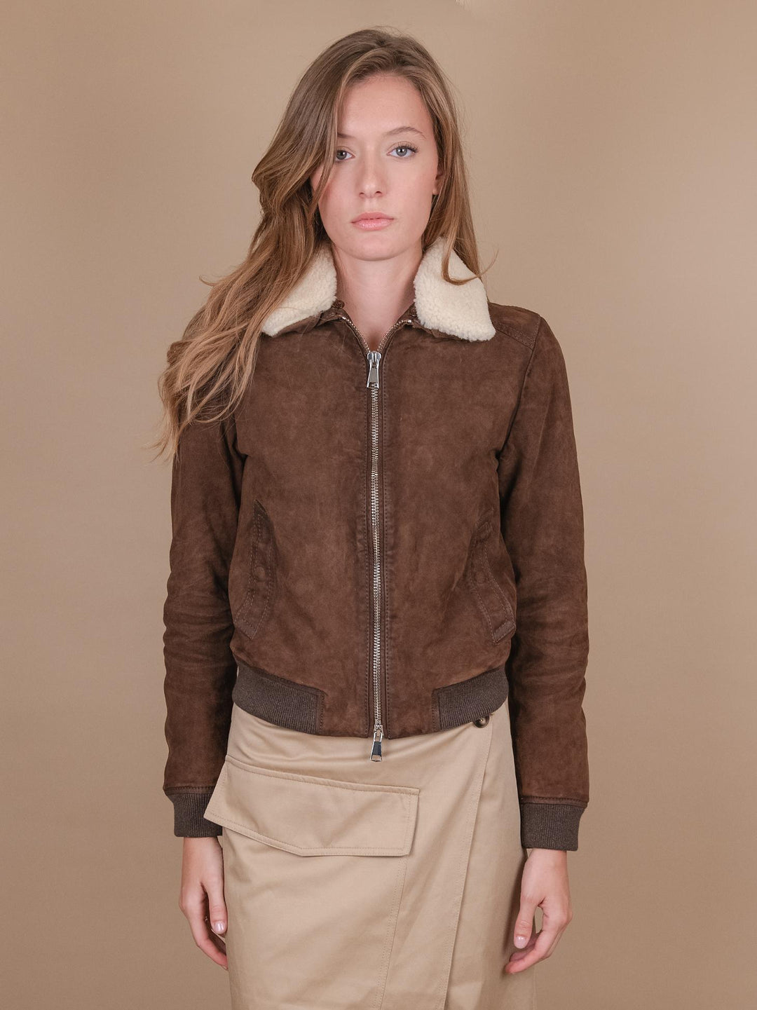 GIUBBOTTO "DIANA" IN CAMOSCIO FODERATO IN MONTONE  MARRONE DIA0 J24 JACK LEATHER 