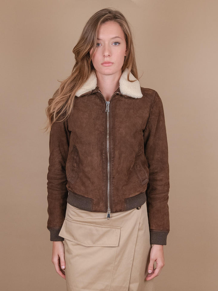 GIUBBOTTO "DIANA" IN CAMOSCIO FODERATO IN MONTONE  MARRONE DIA0 J24 JACK LEATHER 