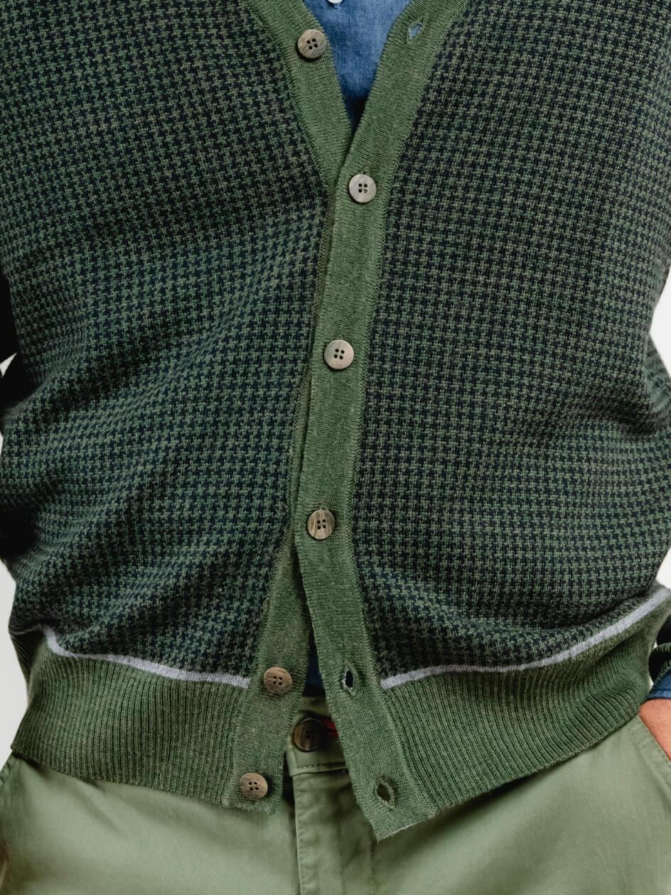 CARDIGAN CON TRAMA PIED DE POULE VERDE BOSCO 8085/J VERDE ANDREA MORANDO 