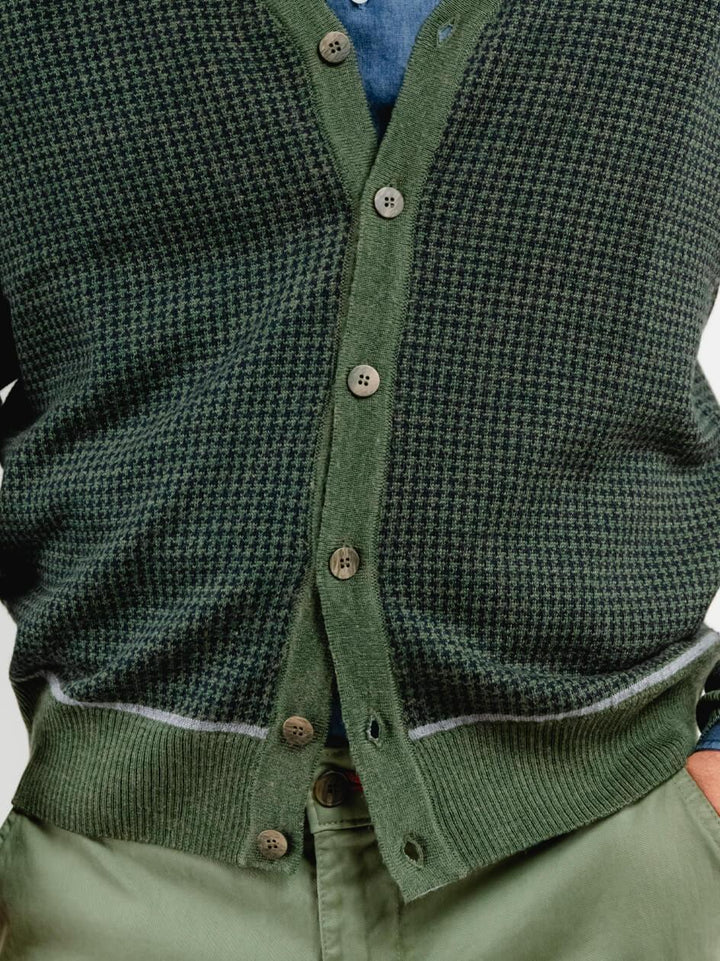 CARDIGAN CON TRAMA PIED DE POULE VERDE BOSCO 8085/J VERDE ANDREA MORANDO 