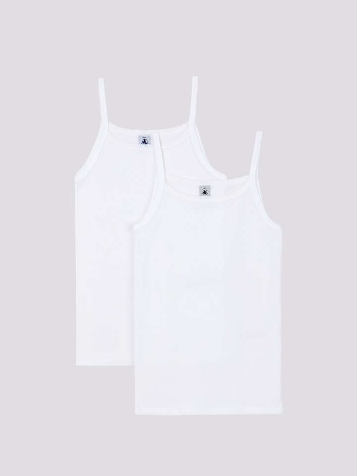 CONFEZIONE DA 2 CANOTTIERE CON SPALLINE BIANCHE RAGAZZA A01FP 00 PETIT BATEAU 
