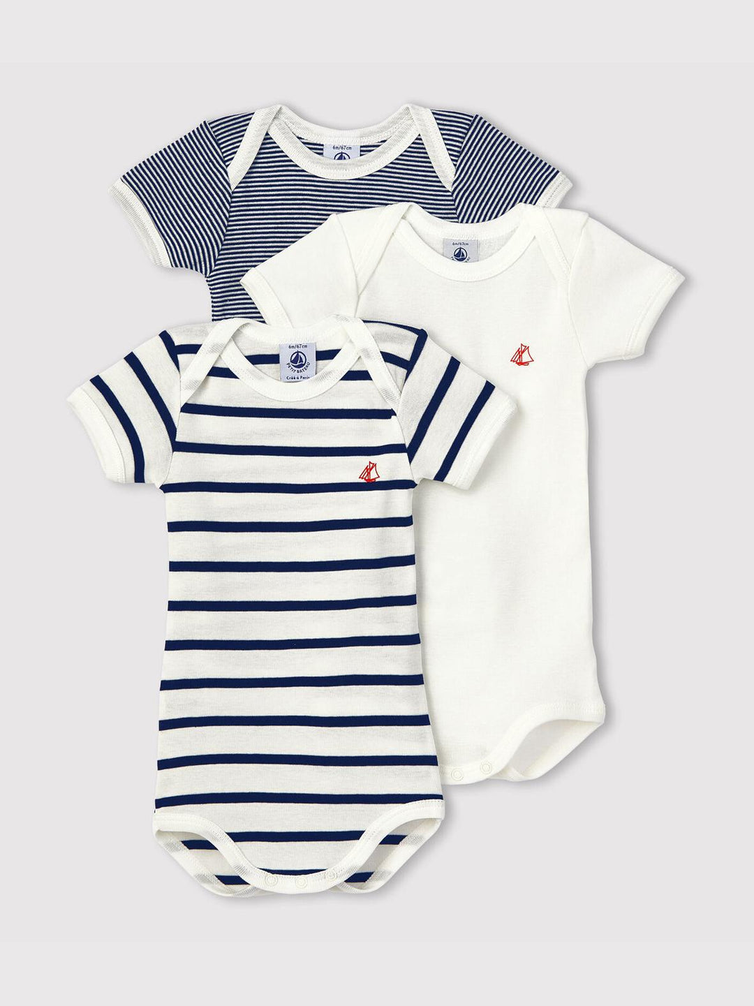 CONFEZIONE DA 3 BODY MANICA CORTA BEBÈ A01TC 00 PETIT BATEAU 