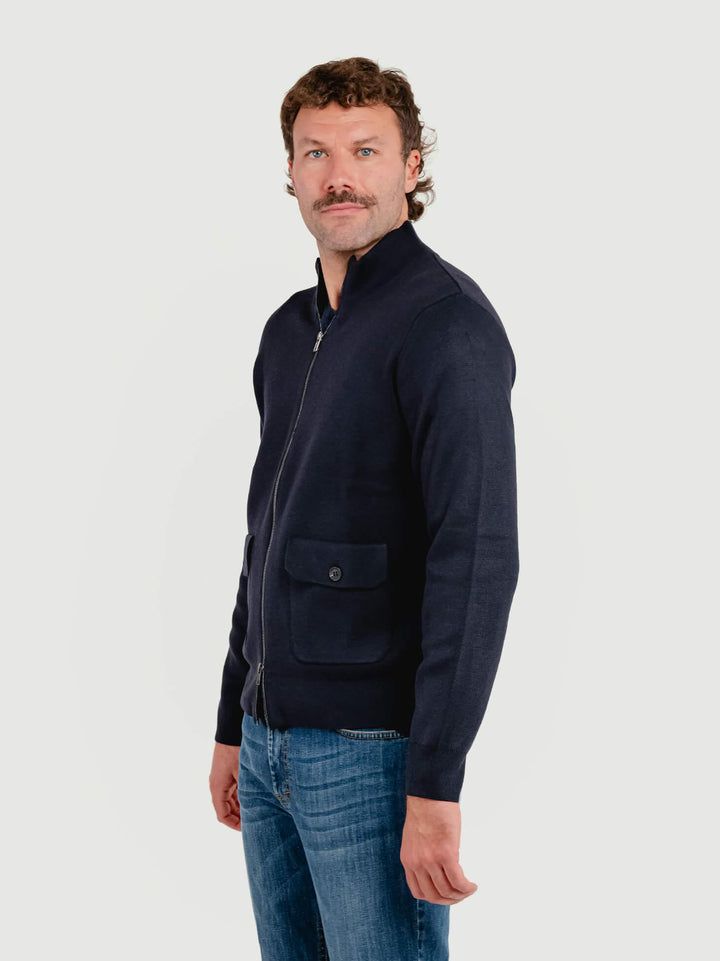 MAGLIA A LUPETTO CON ZIP IN MISTO LANA BLU NAVY 4061225 205 ANDREA MORANDO 
