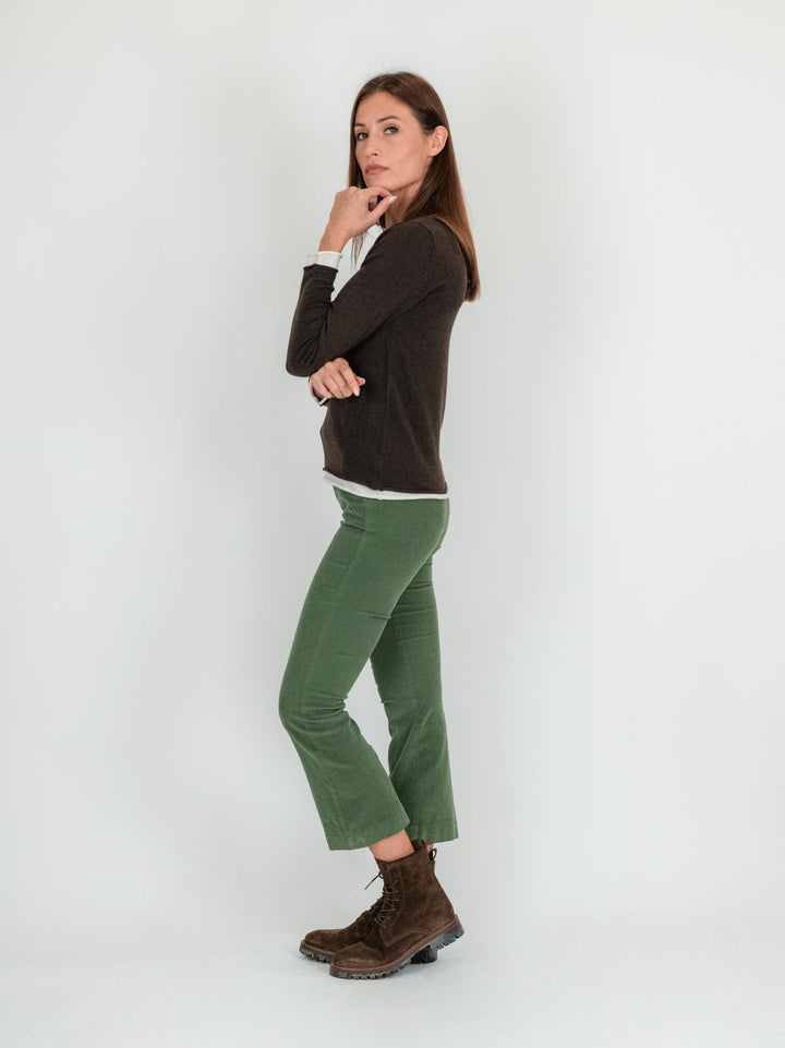 Pantalone a trombetta in velluto color salvia 824W21 SALVIA ANDREA MORANDO 