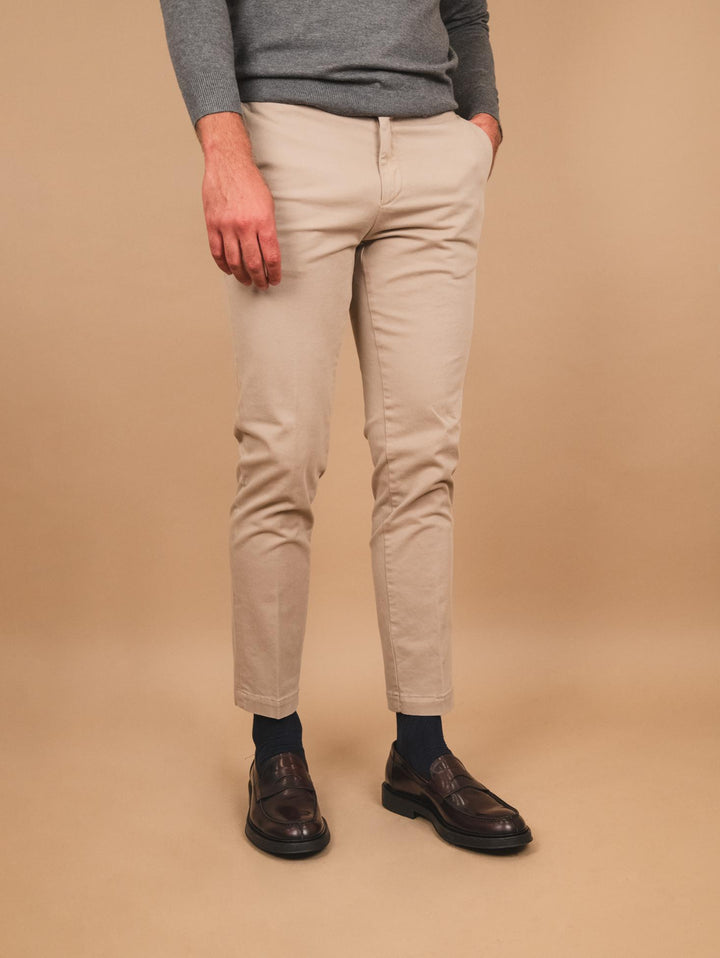 PANTALONE TASCA A FILO IN COTONE LISCIO BEIGE OF1CT00P004 166 ANDREA MORANDO 
