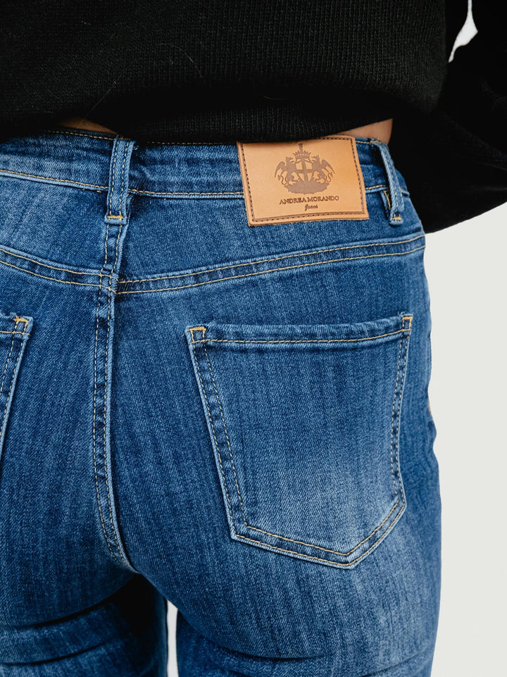 JEANS SFRANGIATO A TROMBETTA LAVAGGIO SCURO 1356 DENIM ANDREA MORANDO 