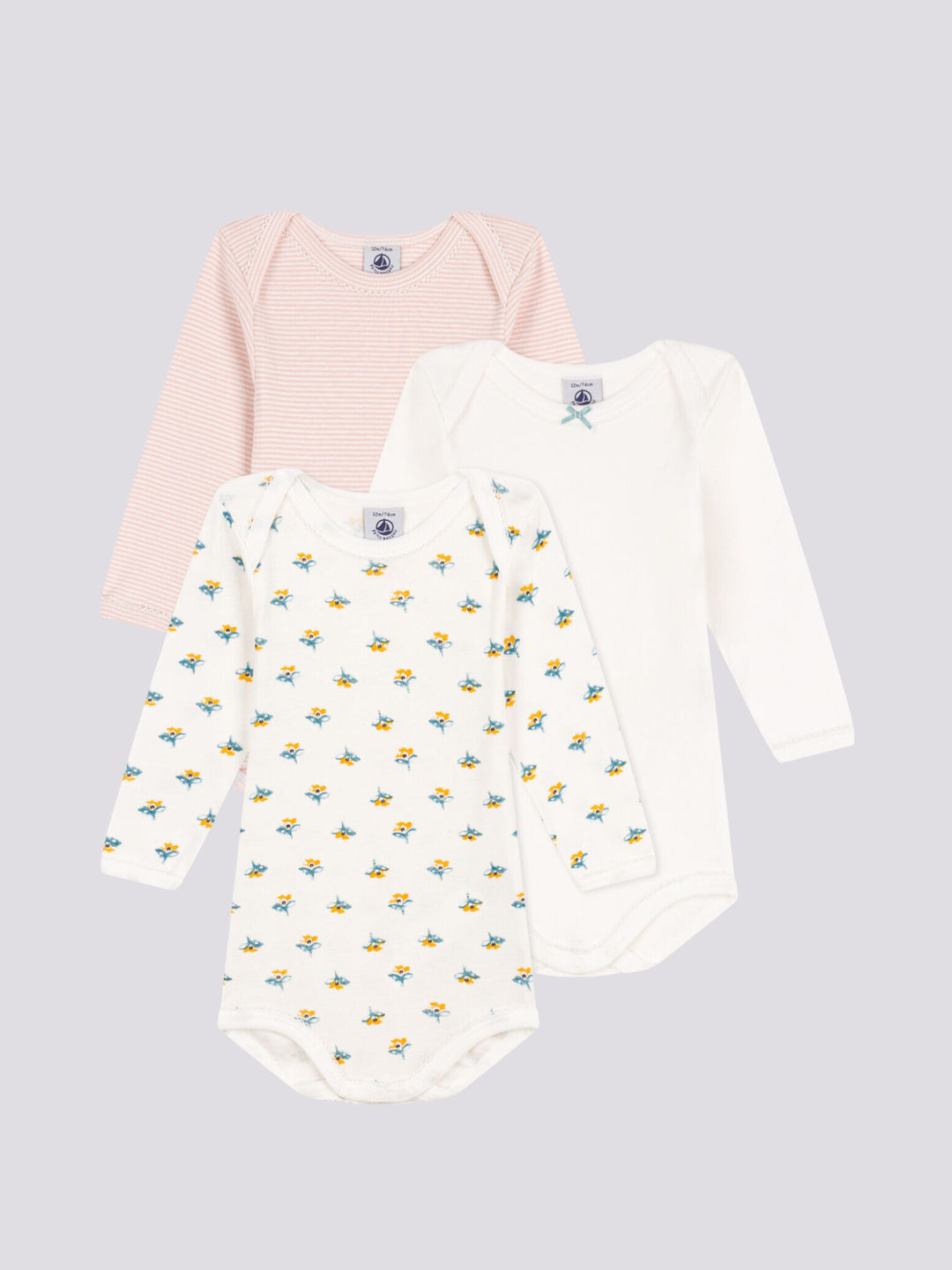 CONFEZIONE DA 3 BODY IN COTONE A FIORI A08N3 00 PETIT BATEAU 