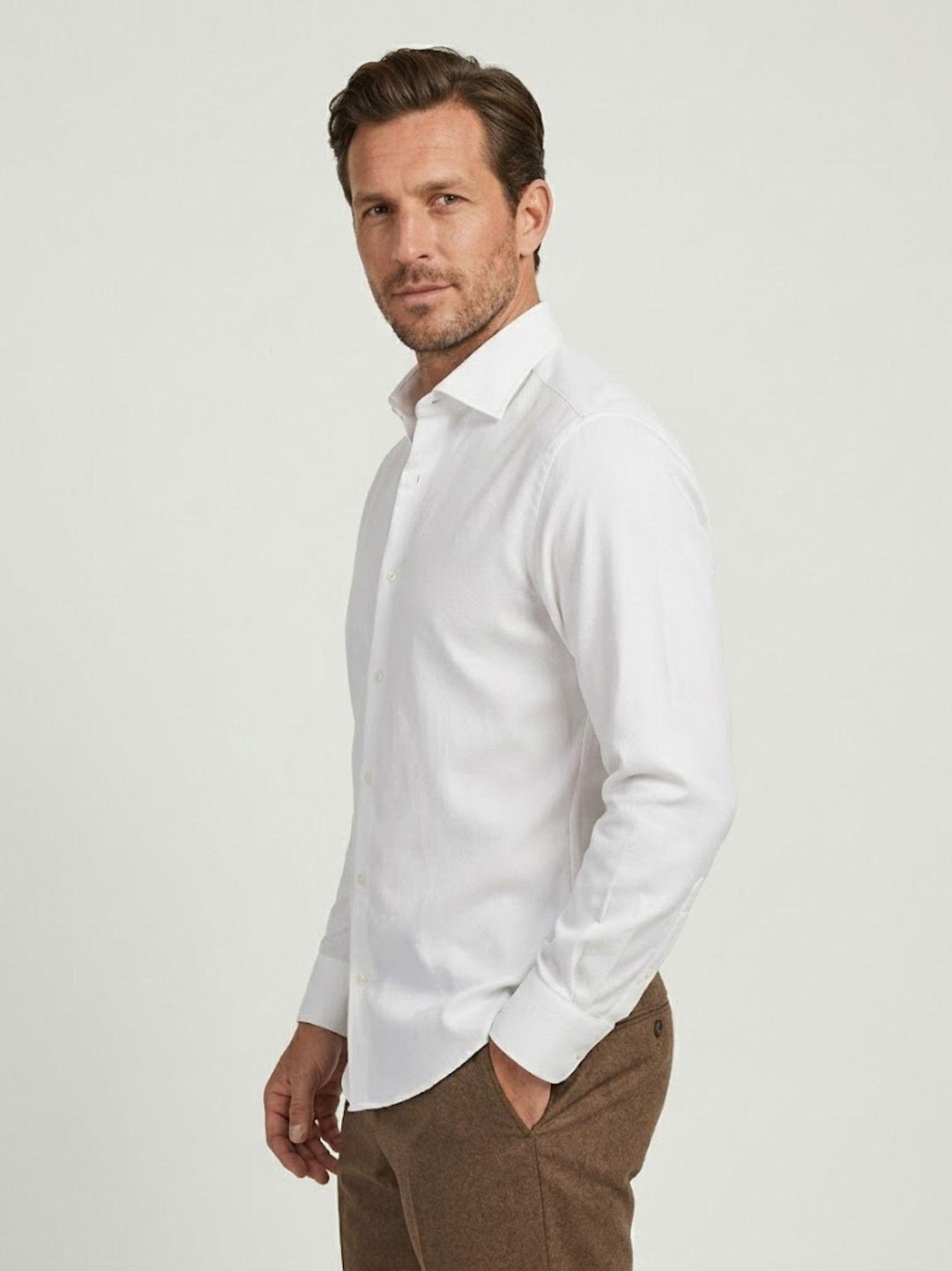Camicia collo francese in cotone bianca slim PLATINO SPEC/SLIM 5041-00 ANDREA MORANDO 