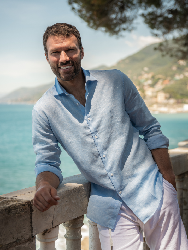 CAMICIA IN LINO AZZURRO MELANGE ARTHUR 06 DEPERLU 