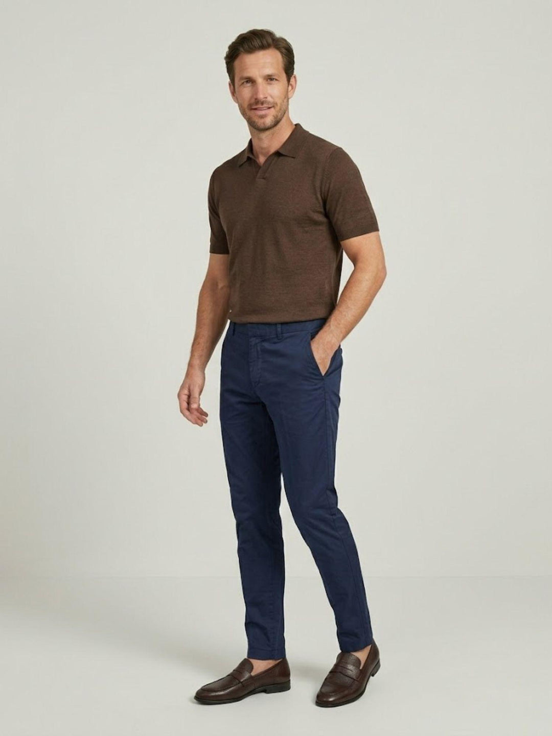 Pantalone chino con gancetto in cotone blu T526BRO 892 NOLAB 