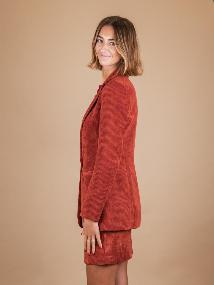 BLAZER MONOPETTO IN VELLUTO A COSTE MATTONE G1A5455 RUGGINE ANDREA MORANDO 