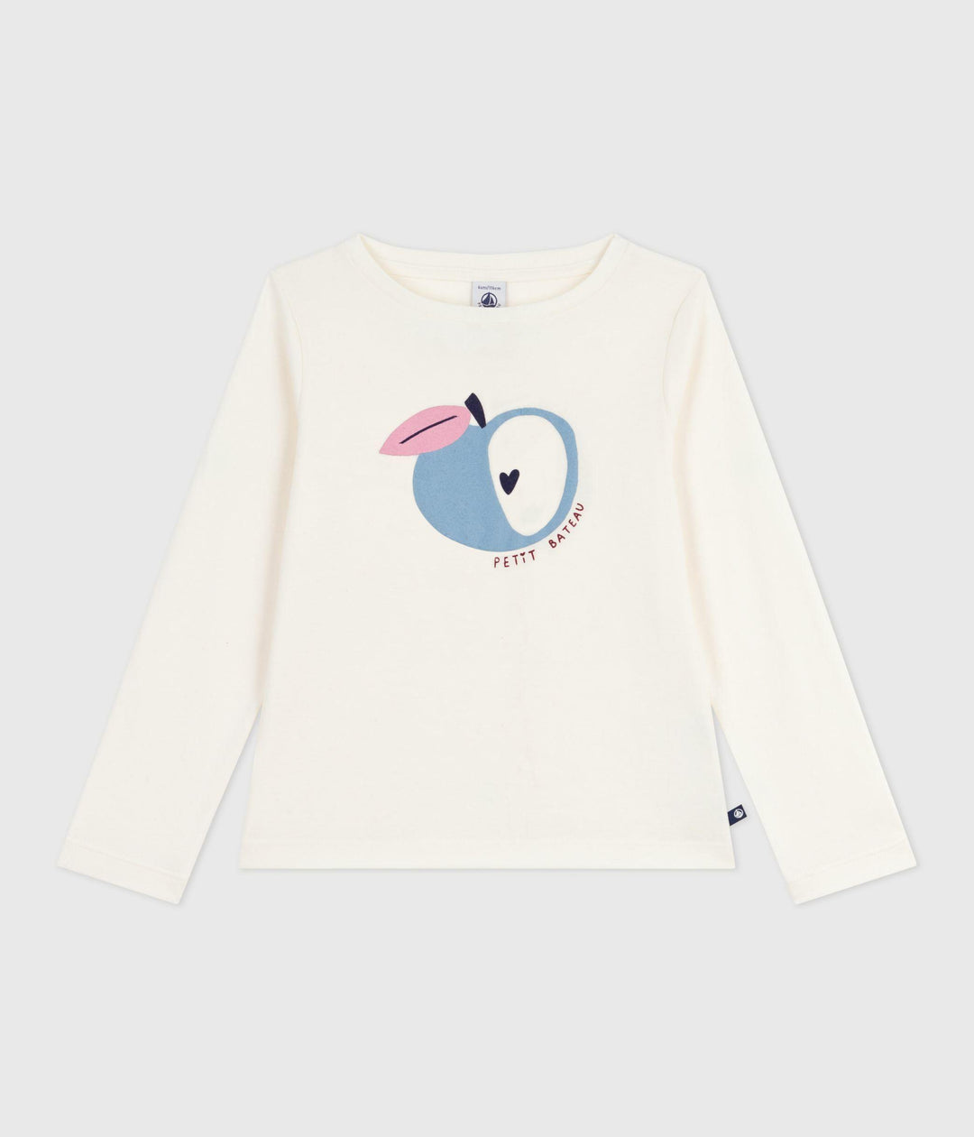 T-shirt a maniche lunghe in cotone con stampa mela A0ELR 02 PETIT BATEAU 