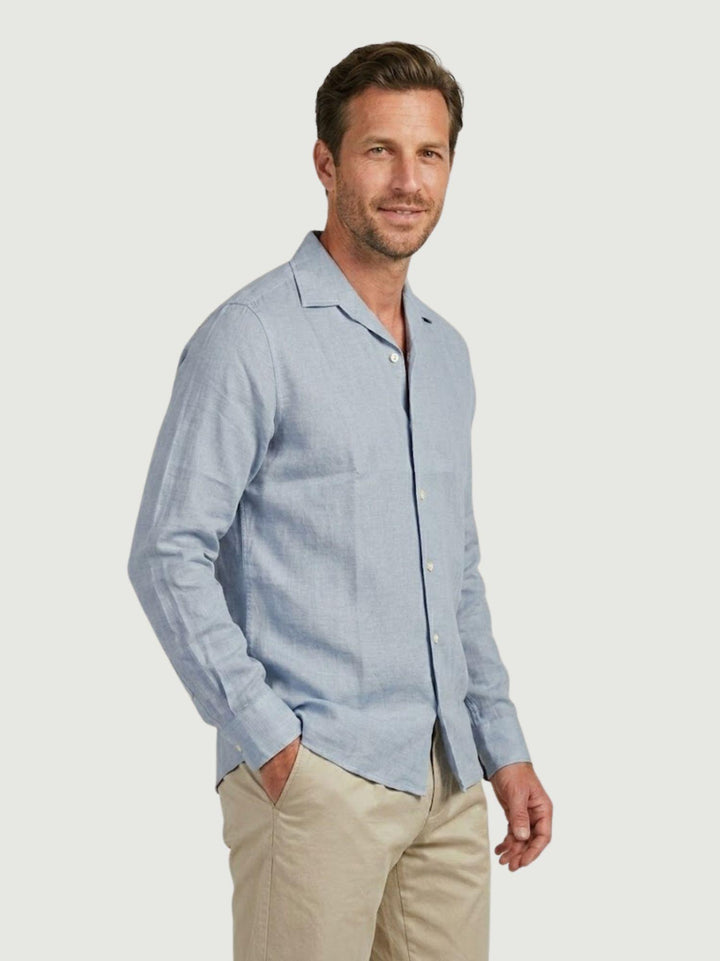 Camicia in tessuto chambray lino e cotone azzurra CRAIG 02 DEPERLU 