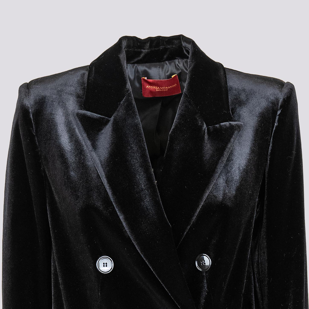 CAPPOTTO DOPPIOPETTO  CON SPACCO LATERALE  IN VELLUTO NERO 2134/2894 12 ANDREA MORANDO 