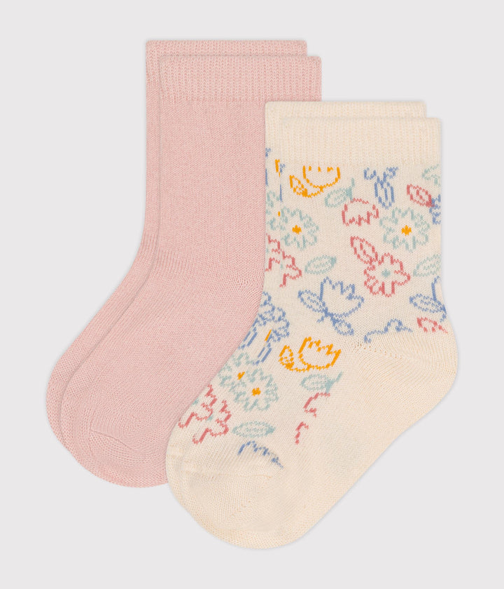Due paia di calzini in cotone a fiori neonato A0B06 01 PETIT BATEAU 