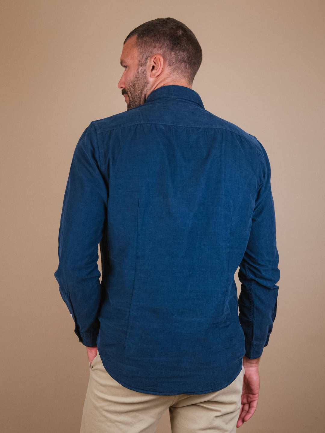 CAMICIA IN VELLUTO A COSTINE BLU<BR/> BU24W09CAVLVPFD 215 ANDREA MORANDO 