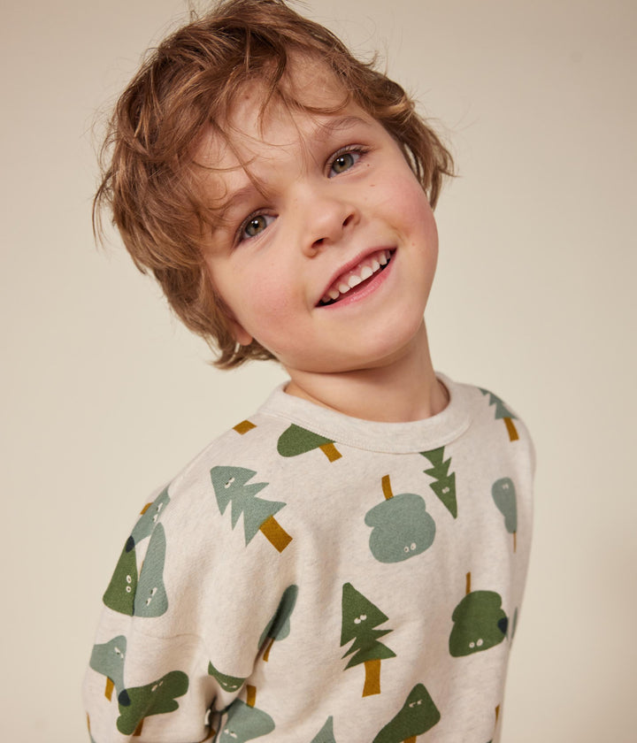 Maglia beige in tessuto felpato con fantasia bosco A0BIG 03 PETIT BATEAU 