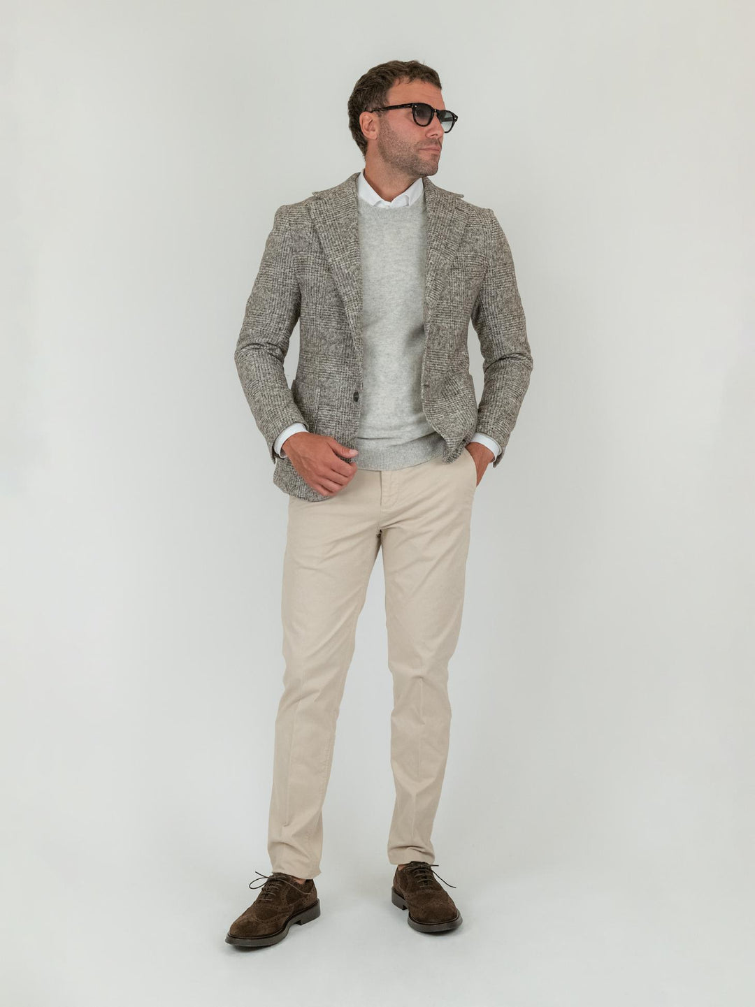 BLAZER MISTO LANA GALLES  GRIGIO MELANGE F2W4G005M 434 ANDREA MORANDO 