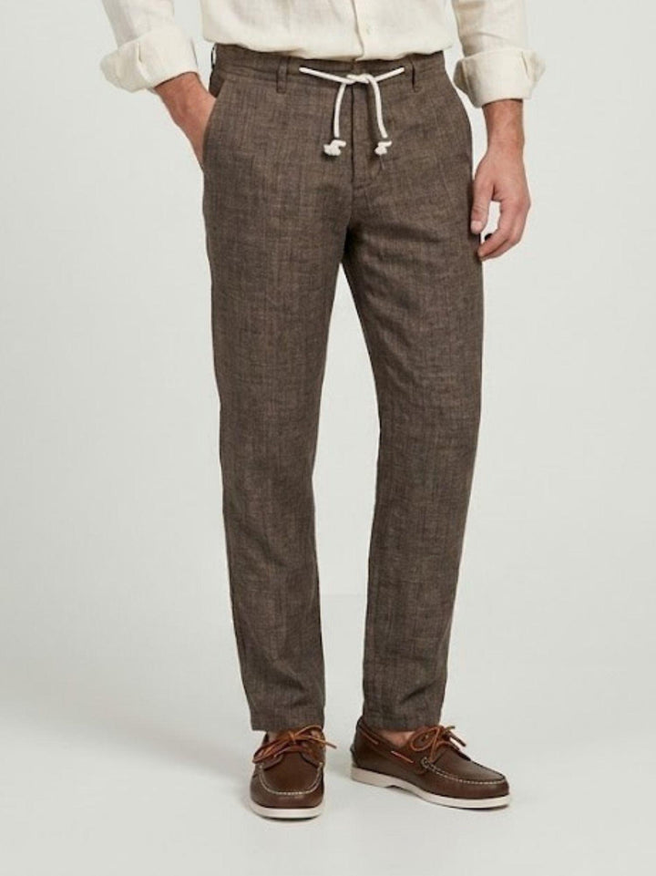 Pantalone in cotone con coulisse fiammato tabacco PTN00622 TABACCO ANDREA MORANDO 