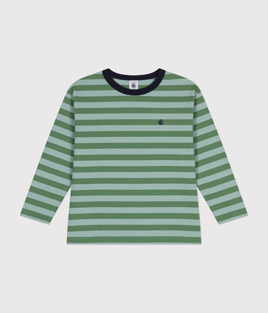 T-shirt a maniche lunghe a righe verdi A0B9X 02 PETIT BATEAU 