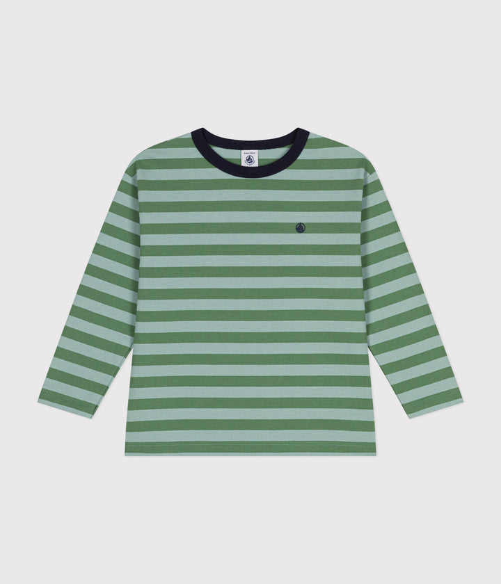 T-shirt a maniche lunghe a righe verdi A0B9X 02 PETIT BATEAU 