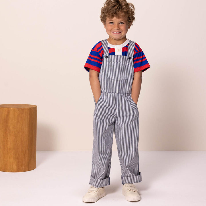 Salopette in tela di cotone a righe A06OA 01 PETIT BATEAU 