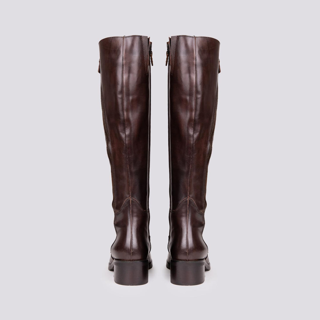 STIVALE ALTO CON ZIP ASIMMETRICHE IN PELLE MARRONE ST1011/VIT T MORO ANDREA MORANDO 