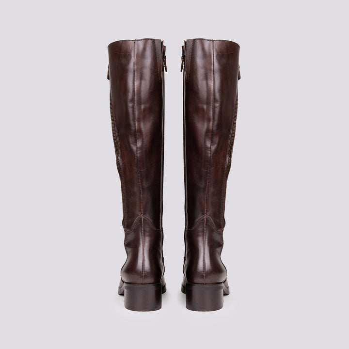 STIVALE ALTO CON ZIP ASIMMETRICHE IN PELLE MARRONE ST1011/VIT T MORO ANDREA MORANDO 