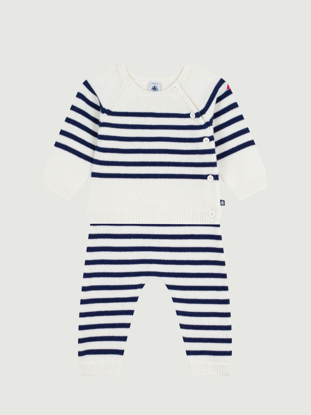Completo 2 pezzi in maglia a righe marinière neonato A0ECR 01 PETIT BATEAU 