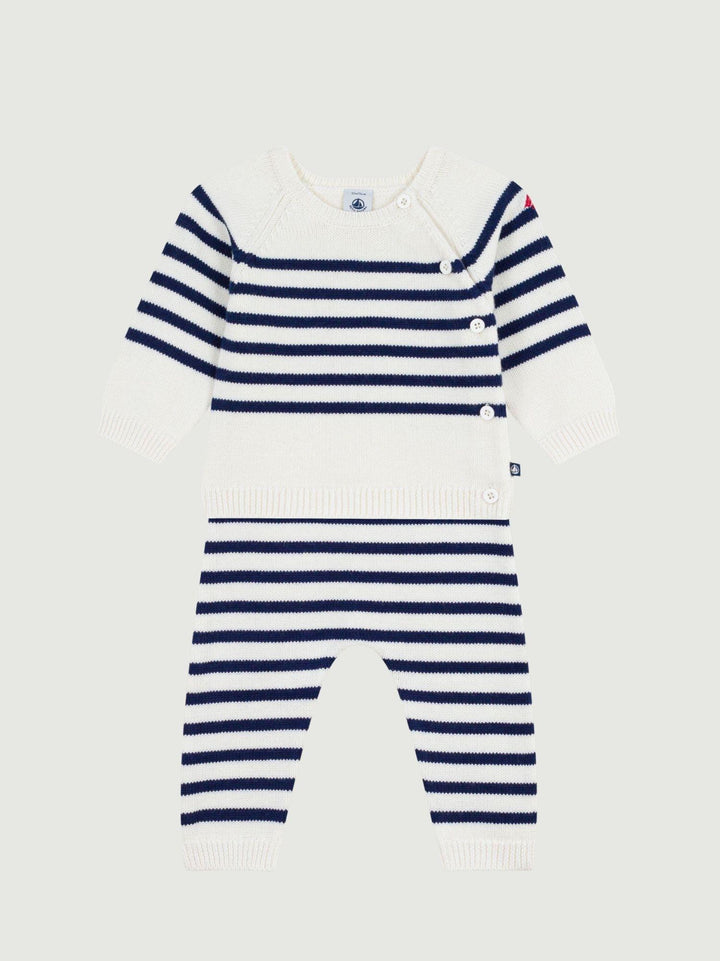Completo 2 pezzi in maglia a righe marinière neonato A0ECR 01 PETIT BATEAU 